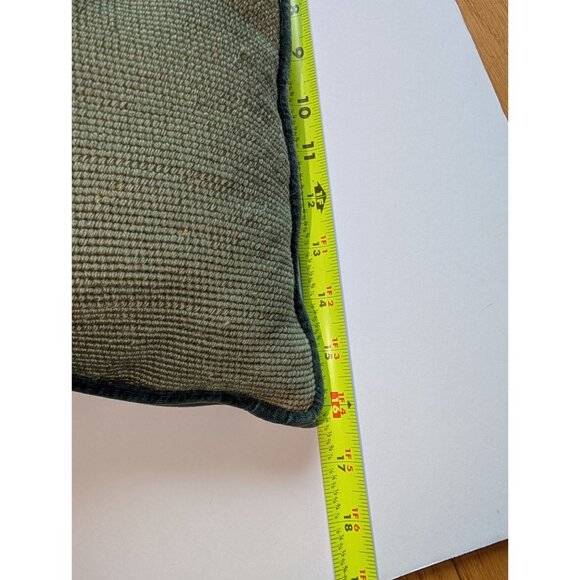 Vintage Needlepoint Floral Throw Pillow 16x16 Inches Green Velvet Back Zipper Cl - Picture 6 of 7